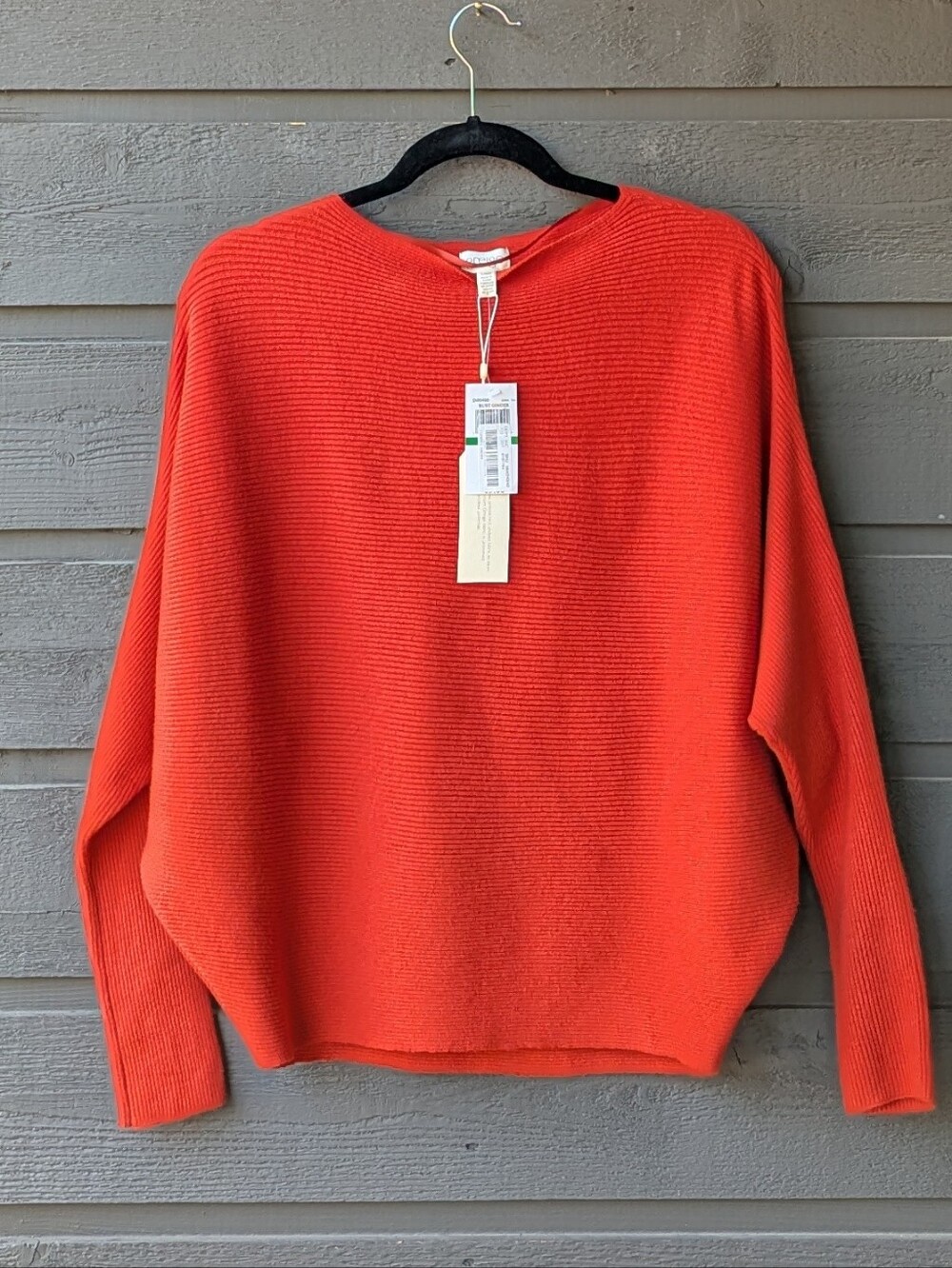NWT Greige Rust Ginger Dolman Sleeve Ribbed Knit Sweater Size Large Stretchy